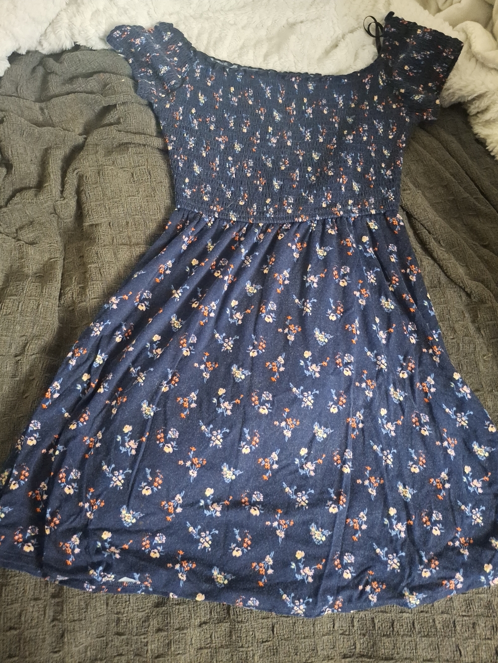 Hollister Navy Floral Smocked Casual Dress